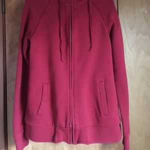 Red Tree-Stitching Zip-Up Hoodie